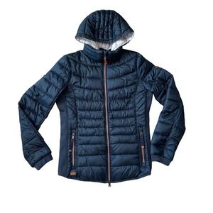 Camel Active Women's Hooded Zip Up Puffer Jacket Black Size Small EU 36